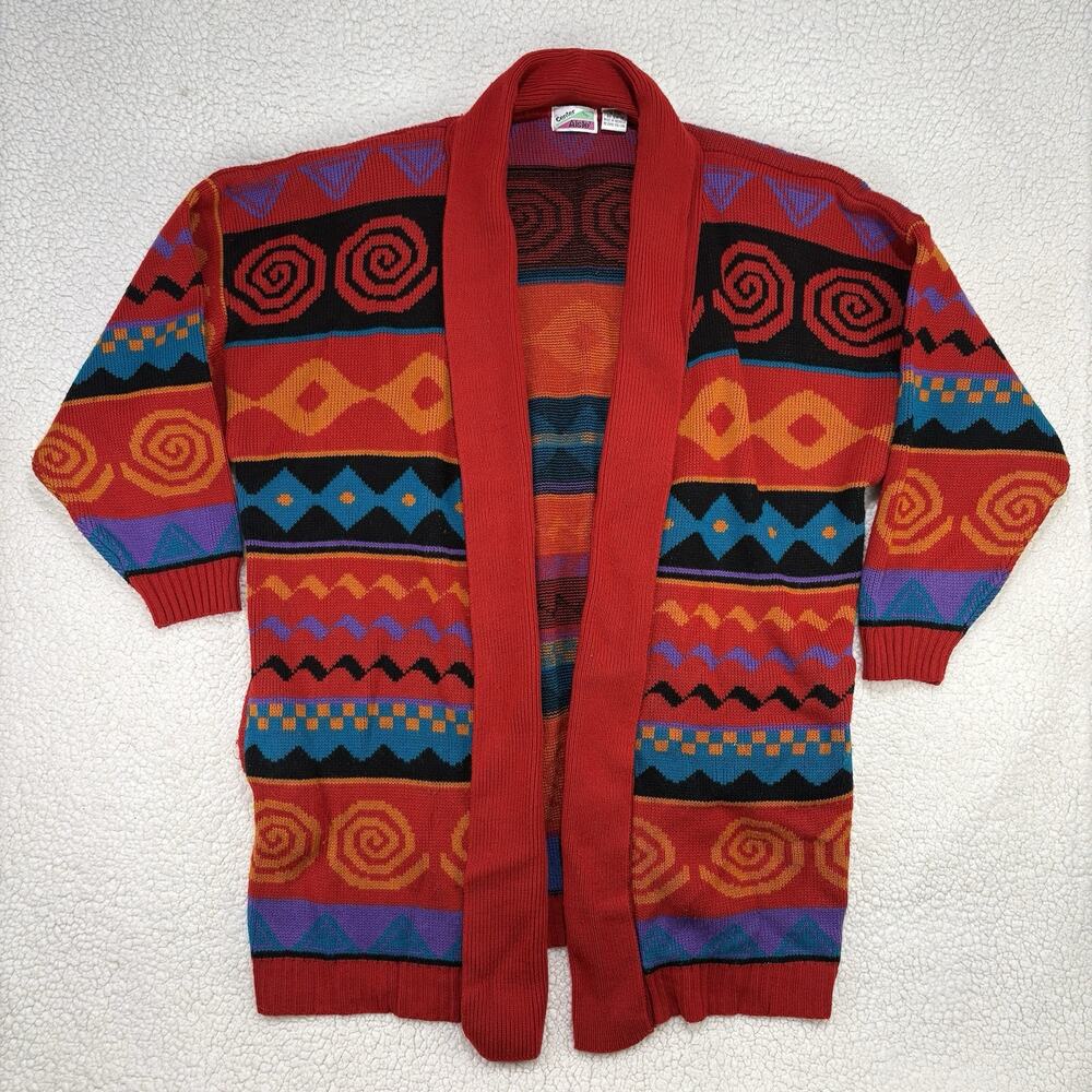 Vintage 90s Colorful Geometric Open Cardigan Womens Plus Size 18W Retro Aztec‎